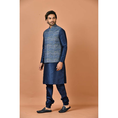 Simaaya Premium Quality Silk Kurta with Churidar and Jacket - Blue (Set of 3)