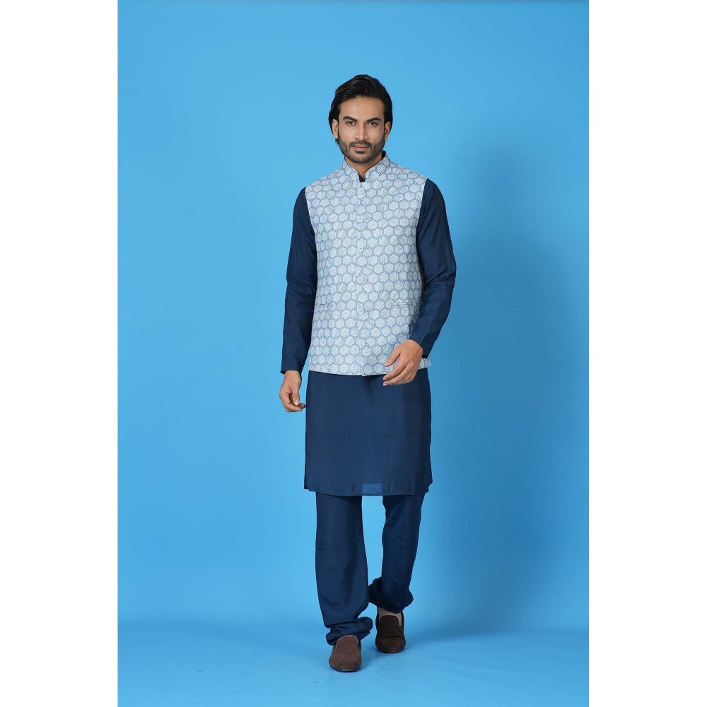 Simaaya Premium Quality Linen Kurta with Churidar and Jacket - Blue (Set of 3)