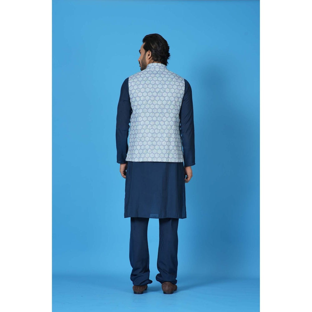 Simaaya Premium Quality Linen Kurta with Churidar and Jacket - Blue (Set of 3)
