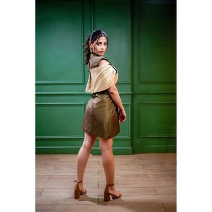 Label Simran Kochher Olive Drip Mini Dress