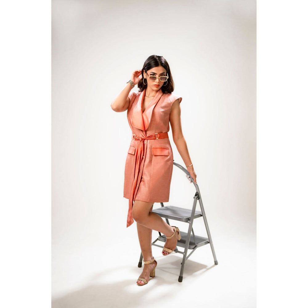 Label Simran Kochher Peach Sunset Spark Mini Dress with Belt (Set of 2)