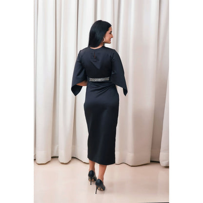 Label Simran Kochher Black Mattia Embellished Midi Dress