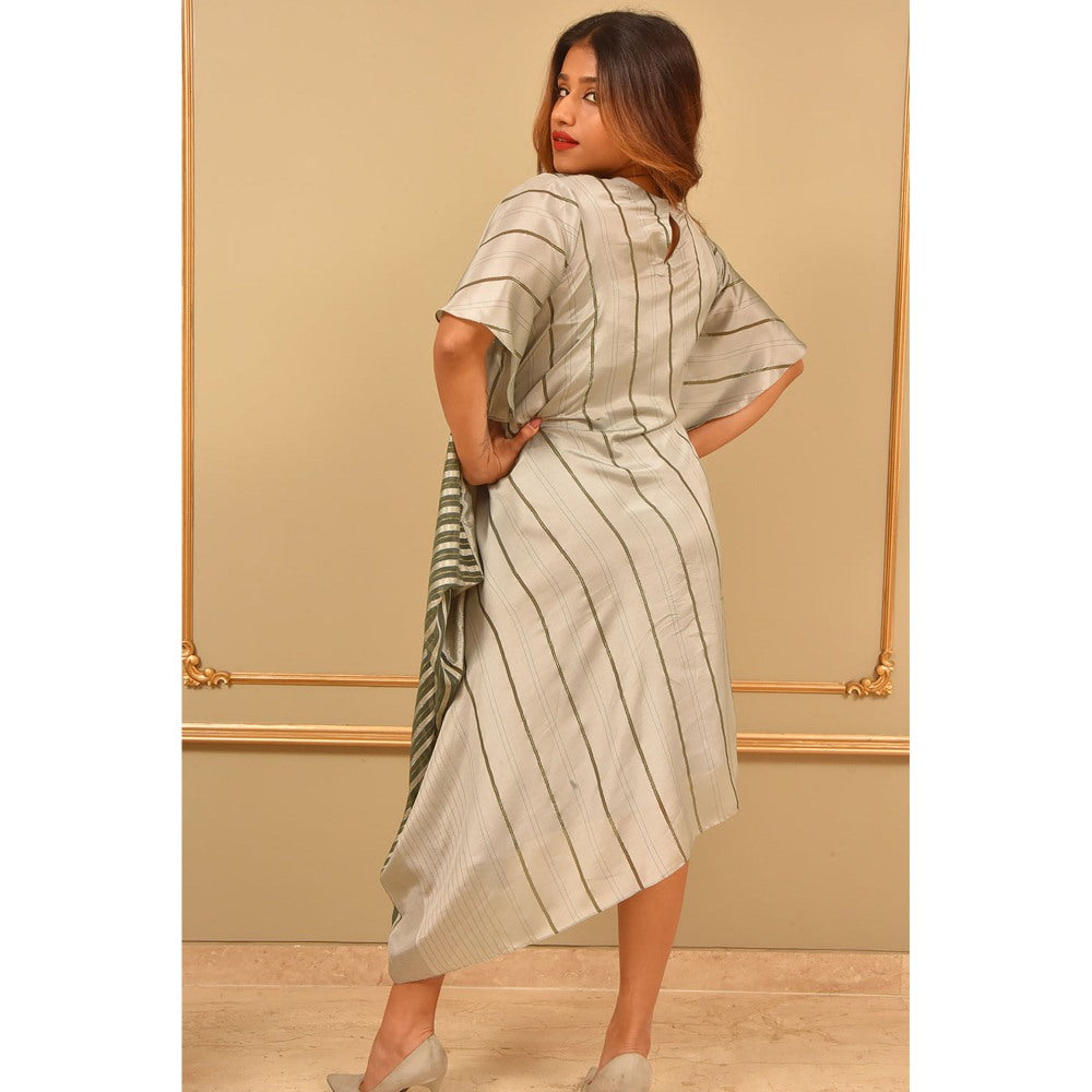 Label Simran Kochher Grey Tic Stripped Drape Dress