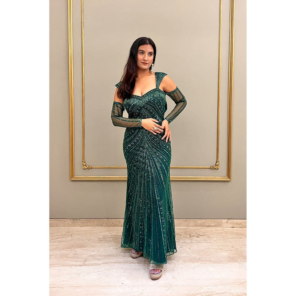 Label Simran Kochher Bottle Green Gown