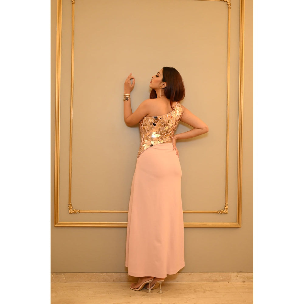 Label Simran Kochher Pink A Thousand Pieces Mirrorwork Maxi Dress