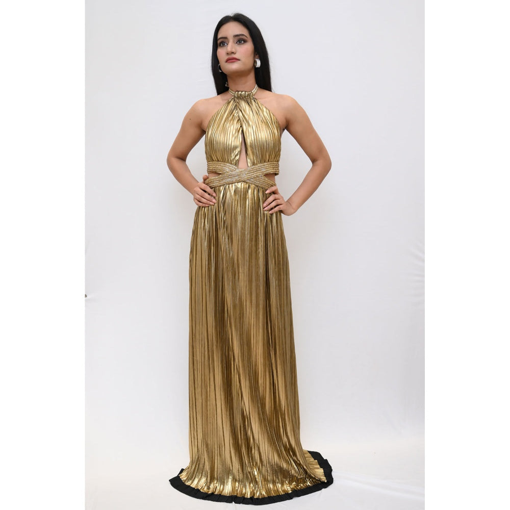 Label Simran Kochher Gold Pelted Chocker Gown