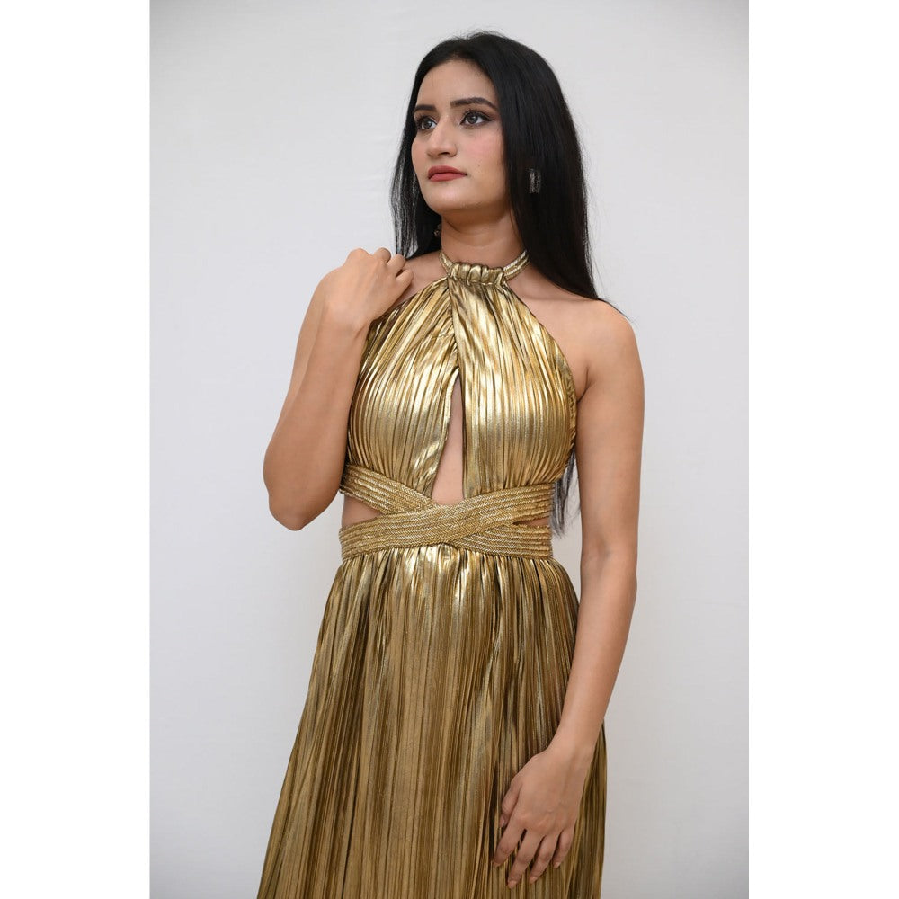 Label Simran Kochher Gold Pelted Chocker Gown