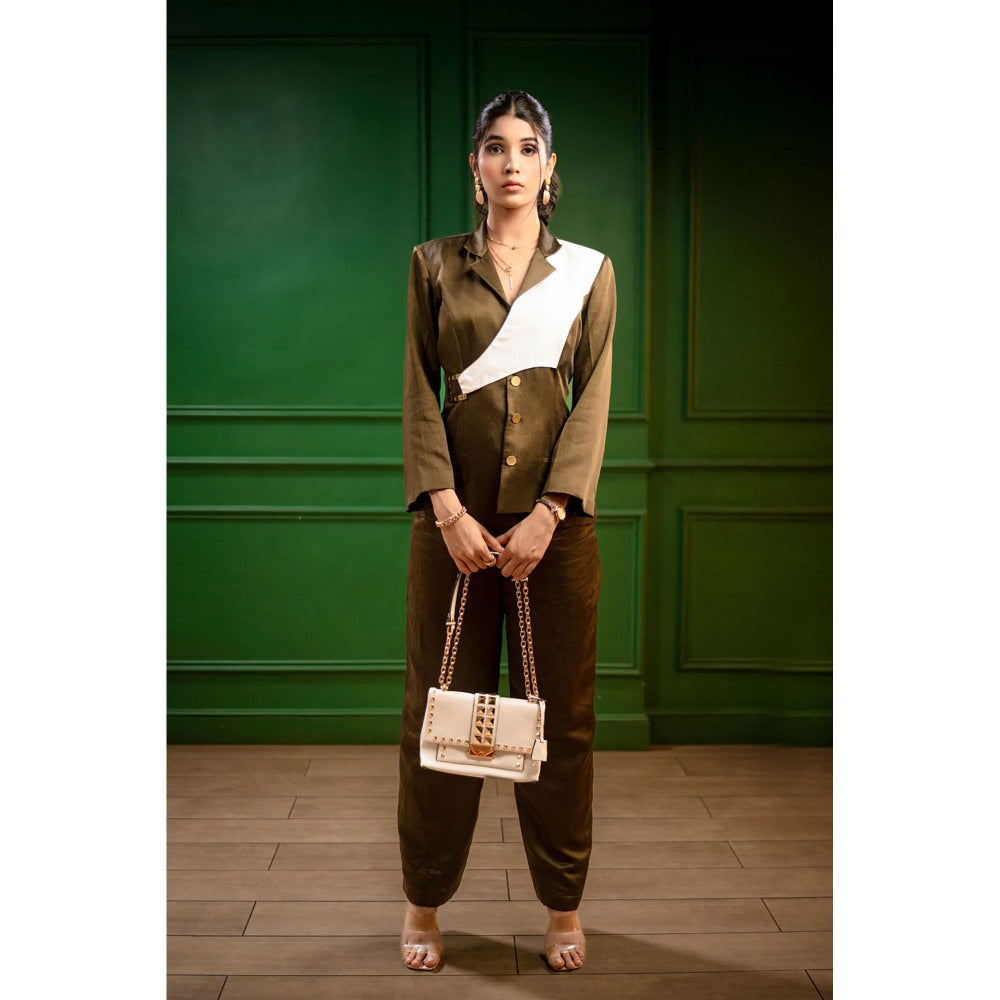 Label Simran Kochher Olive Allure Co-Ord (Set of 2)