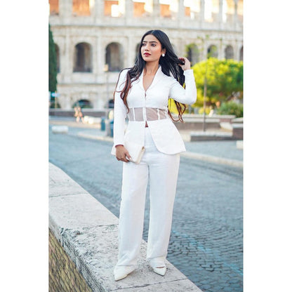 Label Simran Kochher White Sequin Clincher Co-Ord (Set of 2)