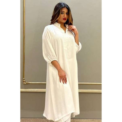 Label Simran Kochher White Surreal Netted Kurta With Pant (Set of 2)