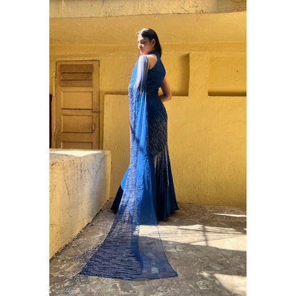 Label Simran Kochher Blue Fish Cut Skirt With Crop Top (Set of 2)