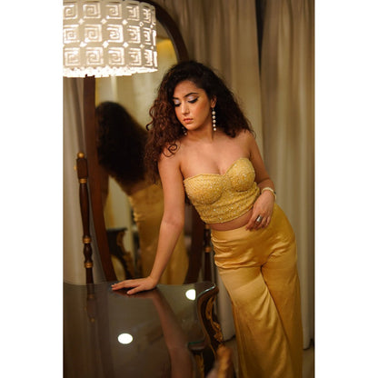 Label Simran Kochher Yellow Bedazzled Co-Ord (Set of 2)