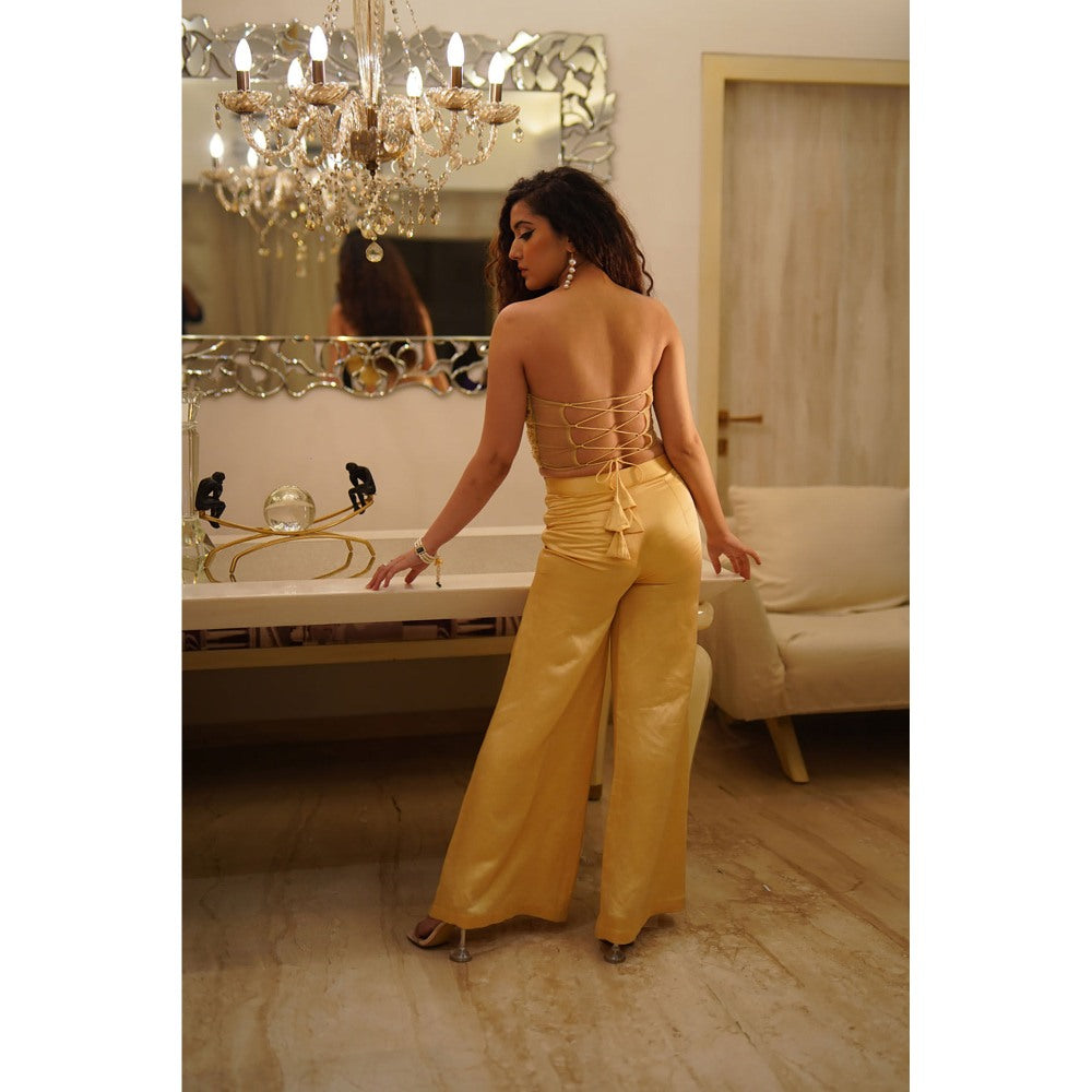 Label Simran Kochher Yellow Bedazzled Co-Ord (Set of 2)