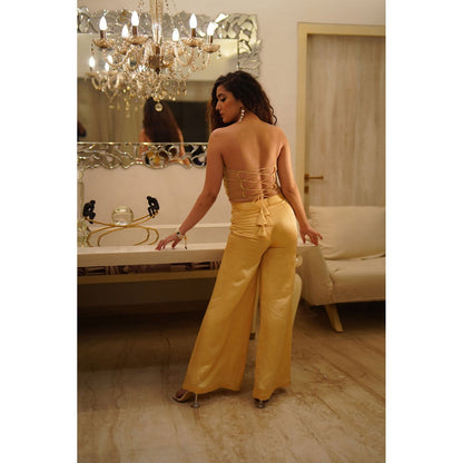 Label Simran Kochher Yellow Bedazzled Co-Ord (Set of 2)