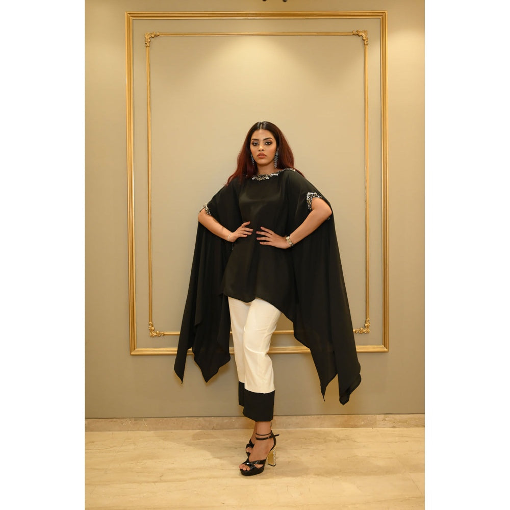 Label Simran Kochher Black Butterfly Cape Sleeve Top With Pant (Set of 2)