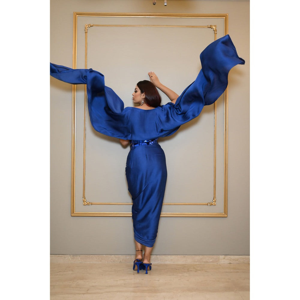 Label Simran Kochher Electric Blue Crop Top With Skirt (Set of 2)