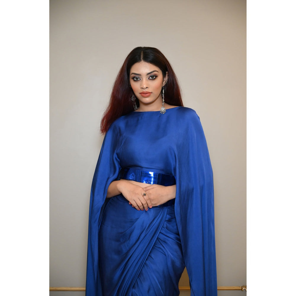 Label Simran Kochher Electric Blue Crop Top With Skirt (Set of 2)