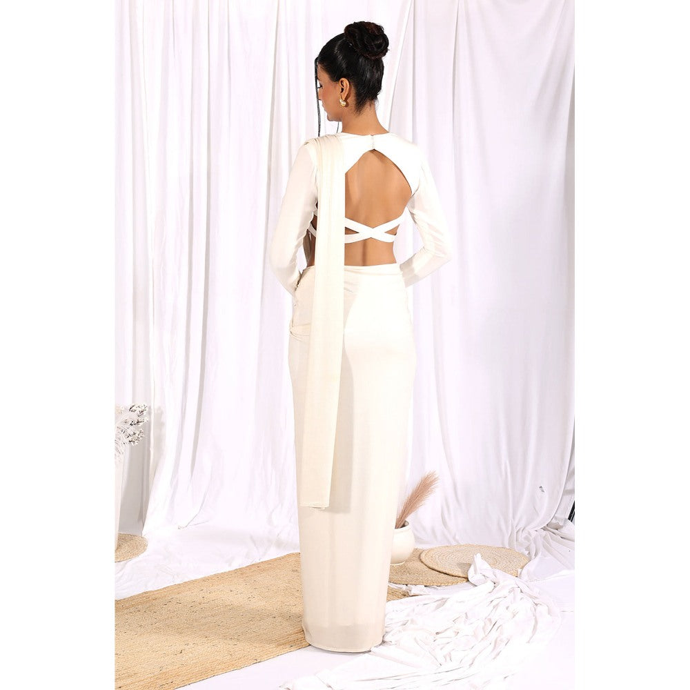 Label Simran Kochher Ivory Glint Pre Draped Saree with Stitched Blouse