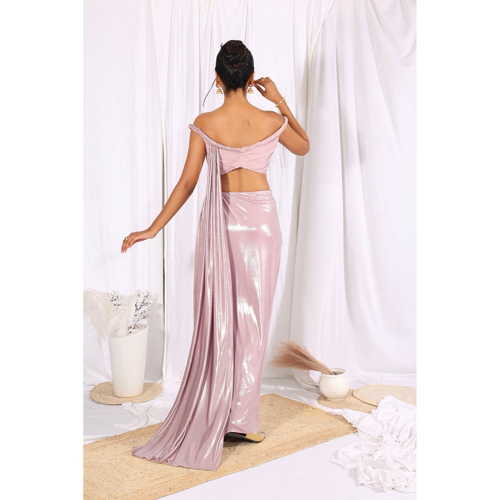 Label Simran Kochher Glazing Rose Lavender Pre Draped Saree with Stitched Blouse