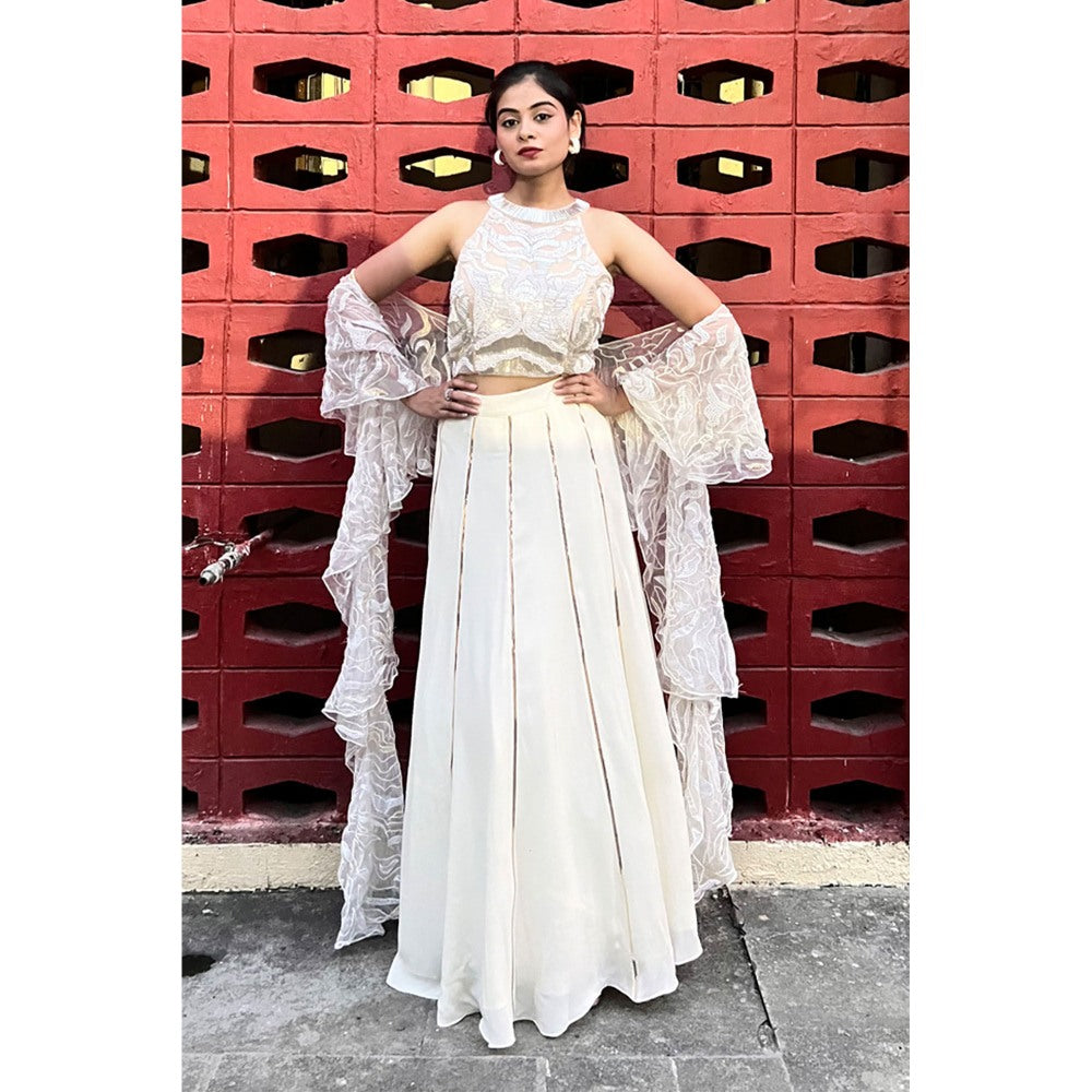 Label Simran Kochher Ivory Lehenga with Blouse and Dupatta (Set of 3)