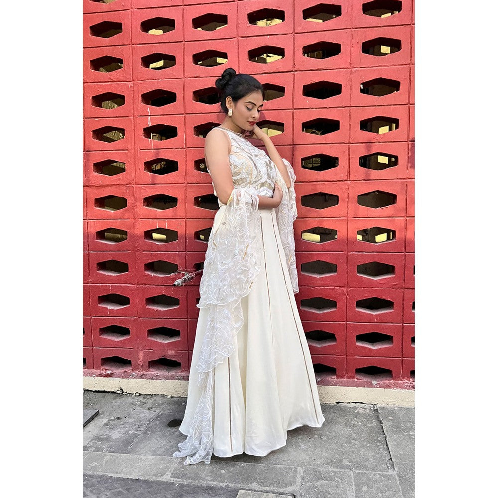 Label Simran Kochher Ivory Lehenga with Blouse and Dupatta (Set of 3)