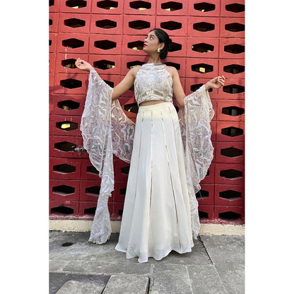 Label Simran Kochher Ivory Lehenga with Blouse and Dupatta (Set of 3)