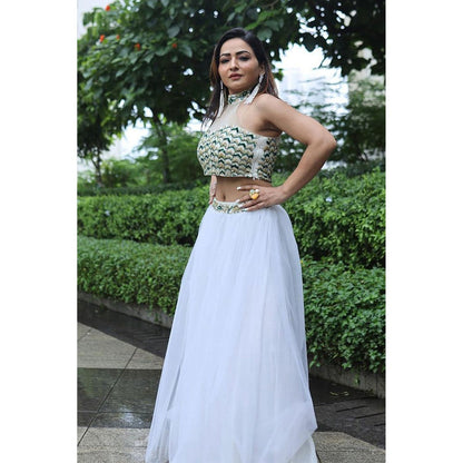 Label Simran Kochher Green Emerald Lehenga with Blouse and Dupatta (Set of 3)