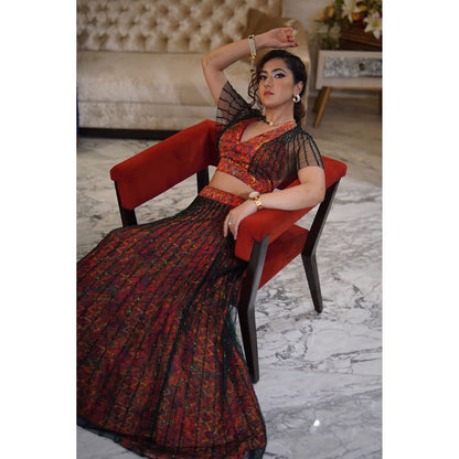 Label Simran Kochher Red Garden Dream Lehenga (Set of 2)