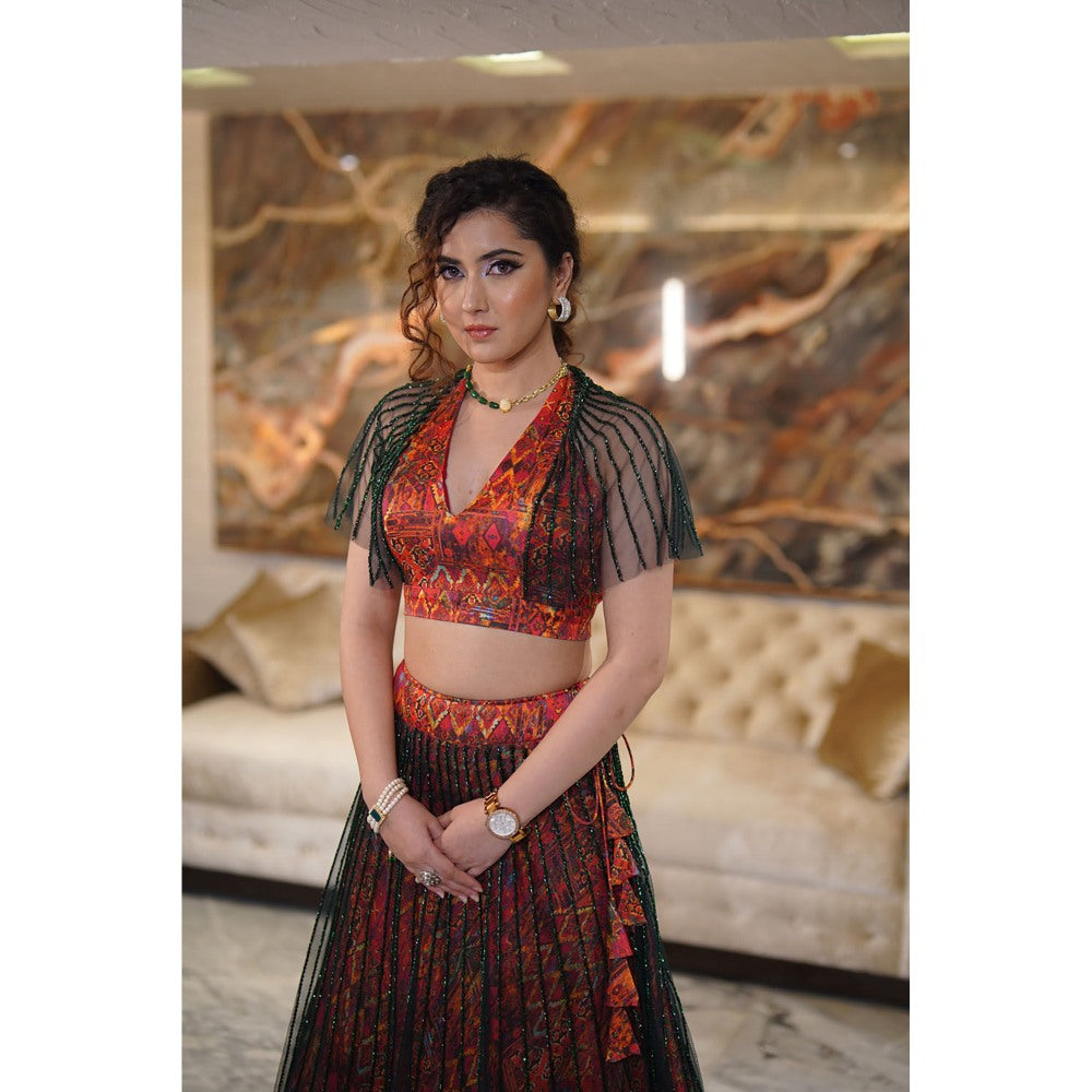 Label Simran Kochher Red Garden Dream Lehenga (Set of 2)