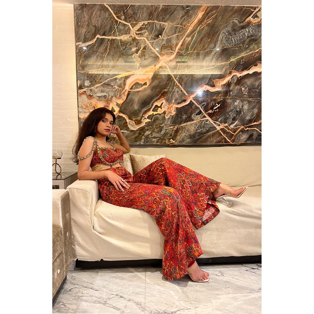 Label Simran Kochher Red Silkscreened Jumpsuit