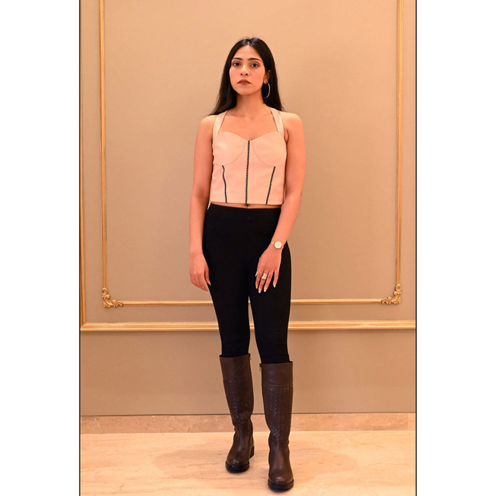 Label Simran Kochher Peach! Zip It Up Leather Crop Top