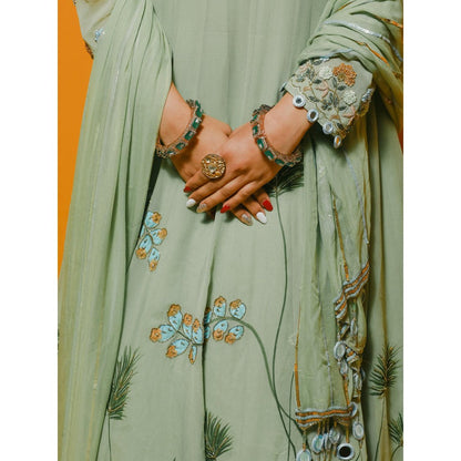 Simmi Guntaj Green Anarkali with Skirt and Dupatta (Set of 3)