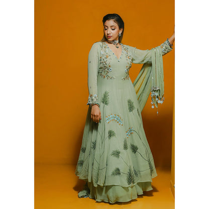 Simmi Guntaj Green Anarkali with Skirt and Dupatta (Set of 3)