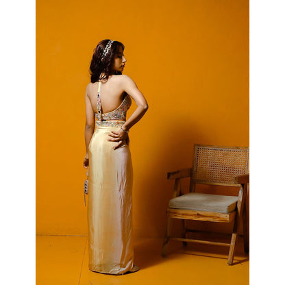 Simmi Guntaj Beige Ombre Skirt with Halter Neck Top (Set of 2)