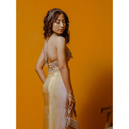 Simmi Guntaj Beige Ombre Skirt with Halter Neck Top (Set of 2)