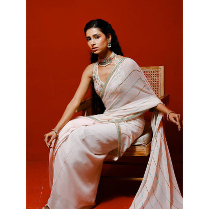 Simmi Guntaj Ivory Sequins Saree with Stitched Blouse