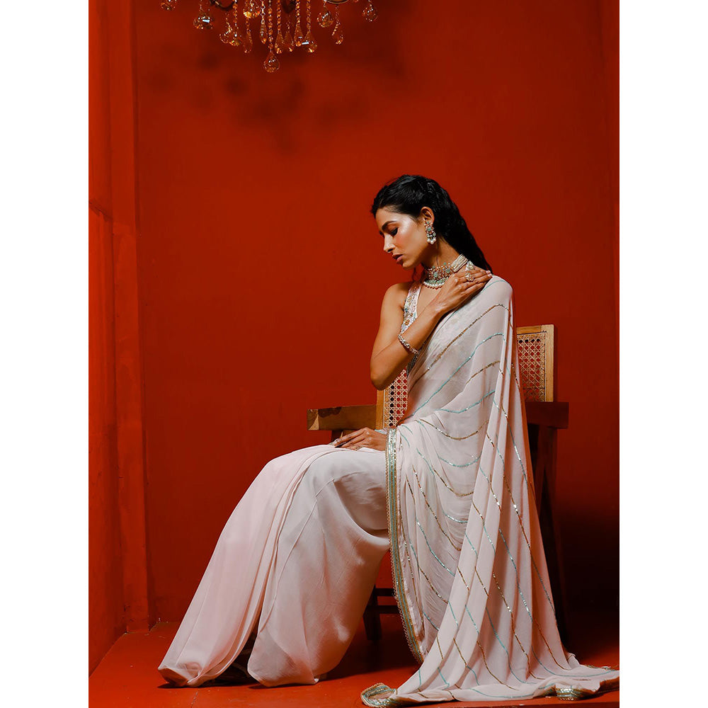 Simmi Guntaj Ivory Sequins Saree with Stitched Blouse