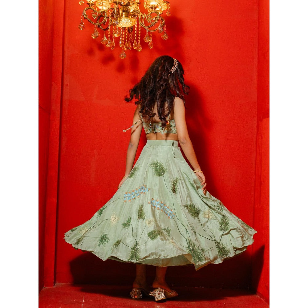 Simmi Guntaj Green Short Hand painted Lehenga with Blouse and Dupatta (Set of 3)