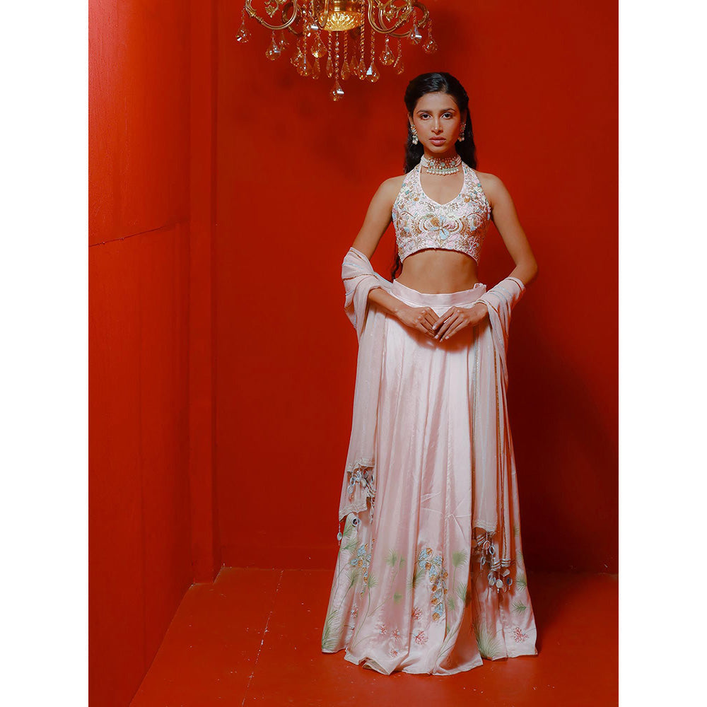 Simmi Guntaj Pink Hand Painted Lehenga with Blouse and Dupatta (Set of 3)