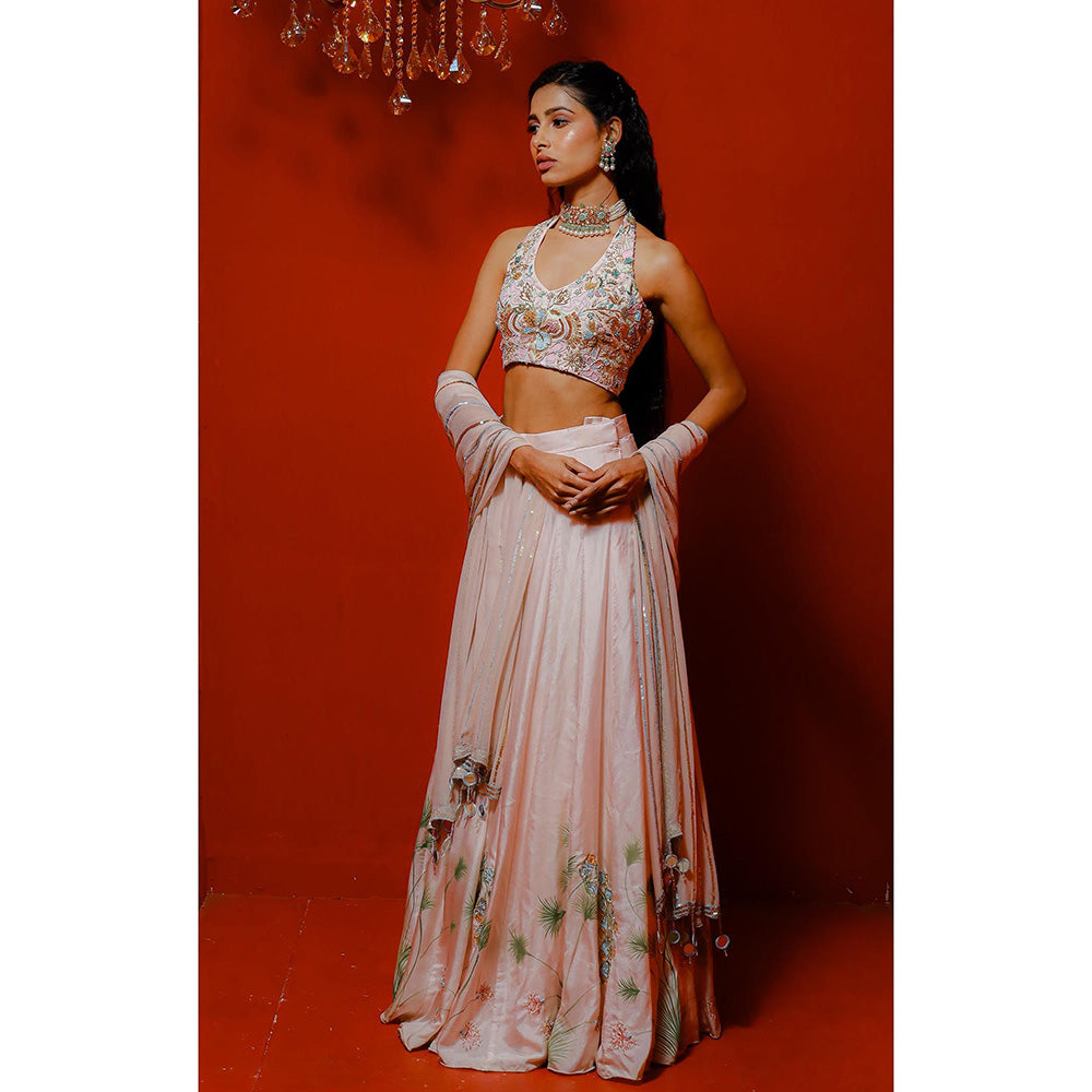 Simmi Guntaj Pink Hand Painted Lehenga with Blouse and Dupatta (Set of 3)