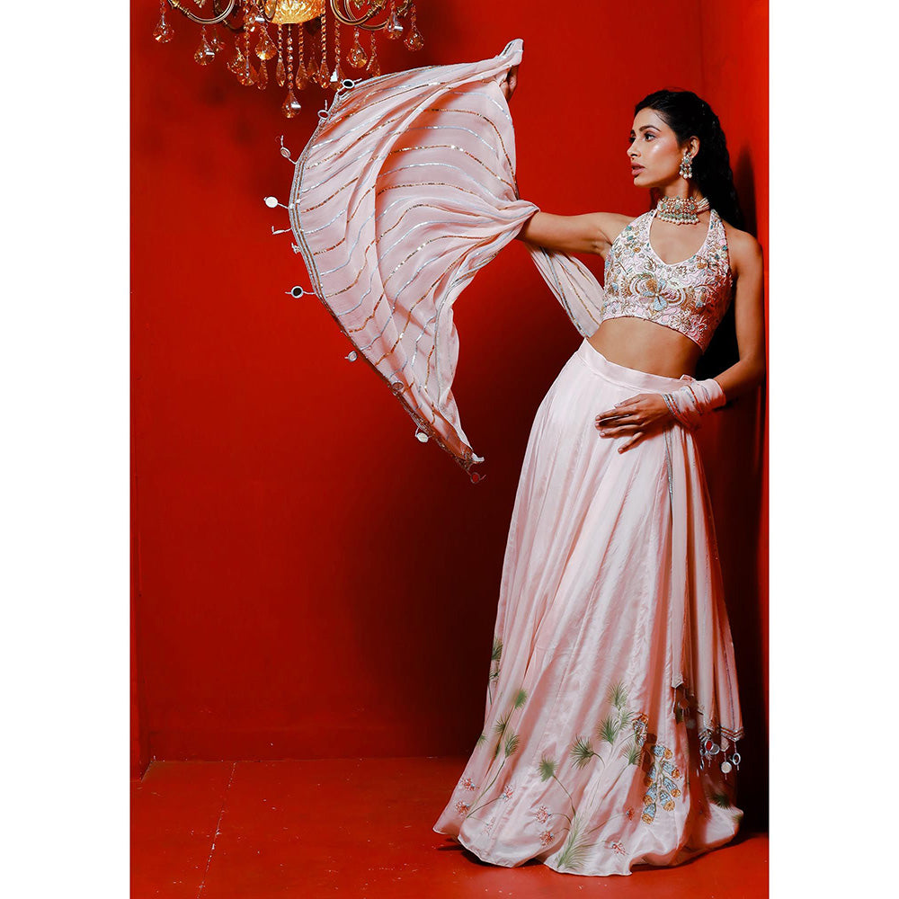 Simmi Guntaj Pink Hand Painted Lehenga with Blouse and Dupatta (Set of 3)