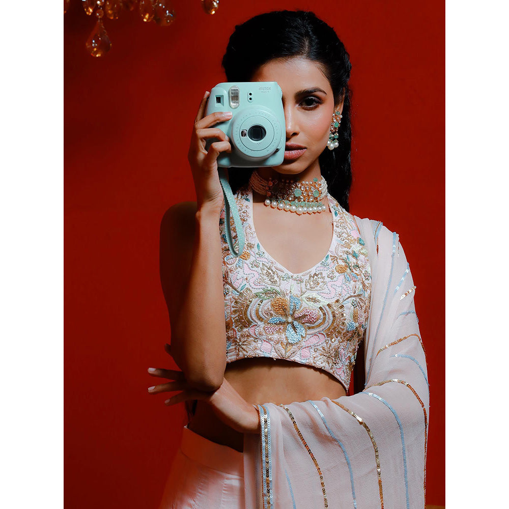 Simmi Guntaj Pink Hand Painted Lehenga with Blouse and Dupatta (Set of 3)