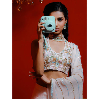 Simmi Guntaj Pink Hand Painted Lehenga with Blouse and Dupatta (Set of 3)