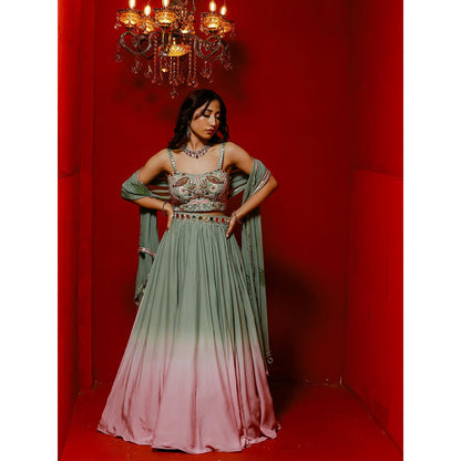 Simmi Guntaj Green Ombre Lehenga with Blouse and Dupatta (Set of 3)