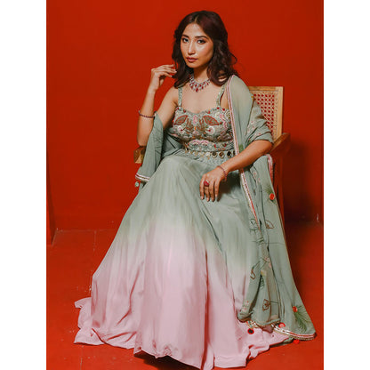 Simmi Guntaj Green Ombre Lehenga with Blouse and Dupatta (Set of 3)