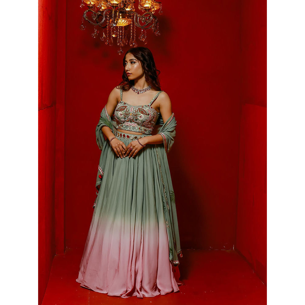 Simmi Guntaj Green Ombre Lehenga with Blouse and Dupatta (Set of 3)