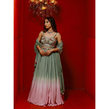 Simmi Guntaj Green Ombre Lehenga with Blouse and Dupatta (Set of 3)