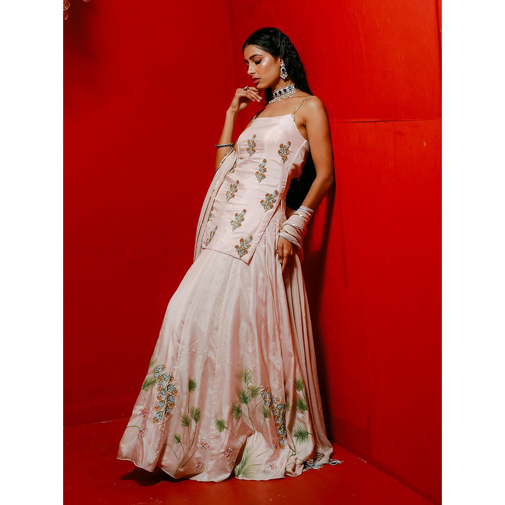 Simmi Guntaj Pink Short Kurta with Lehenga and Dupatta (Set of 3)