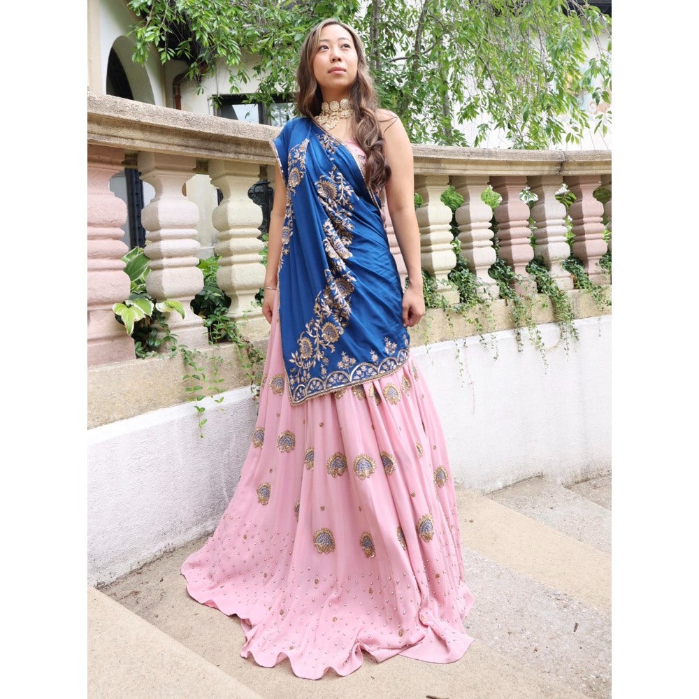 Simmi Guntaj Pink Marrakesh Lehenga with Blouse and Dupatta (Set of 3)