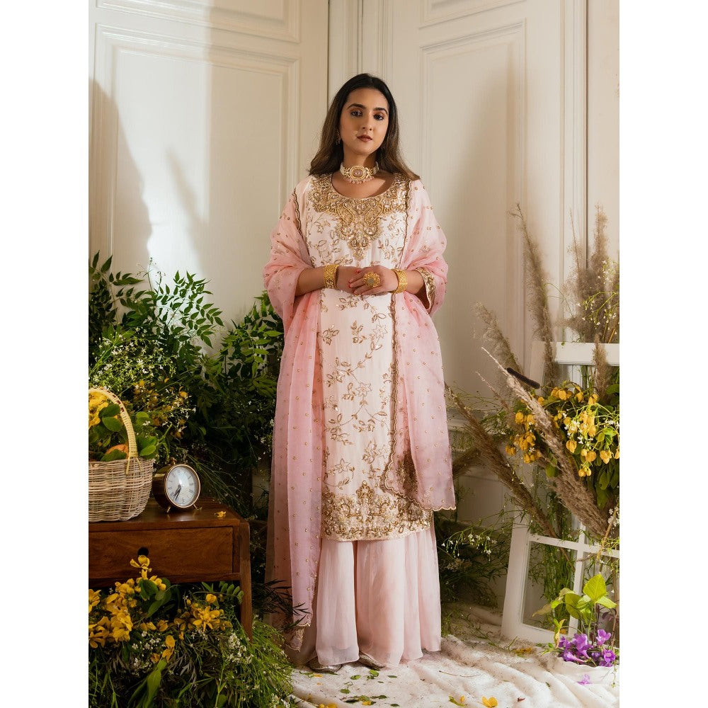 Simmi Guntaj Pink Sokut Kurta with Sharara and Dupatta (Set of 3)